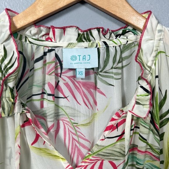 Taj by Sabrina Crippa Silk Embodied  Cream and Green Layered Skirt dress S - Picture 6 of 16